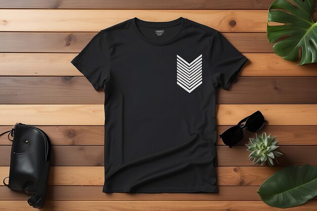 Photo chic black tshirt on chevron wood wall