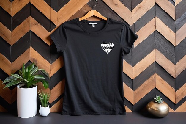 Photo chic black tshirt on chevron wood wall