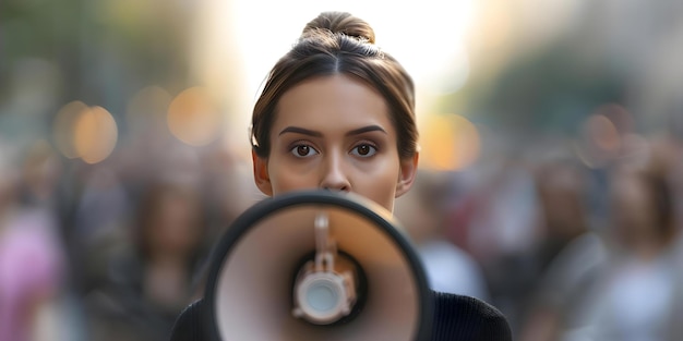 Chic Brunette Woman Urges Shoppers with a Megaphone for Black Friday Savings Concept Sales Event Megaphone Advertising Shopping Urgency Black Friday Deals Chic Fashion Model