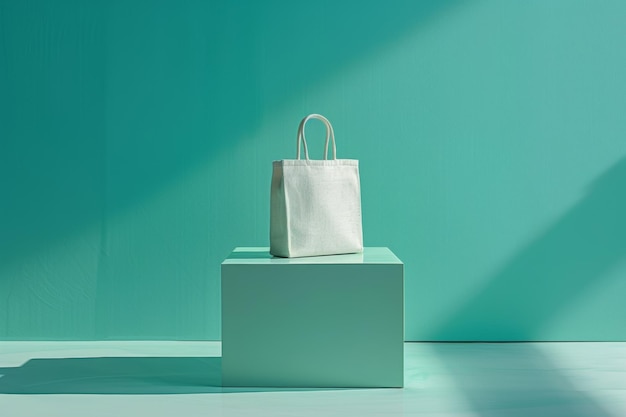 Photo chic canvas tote bag displayed against a soft pastel background for stylish photography shot