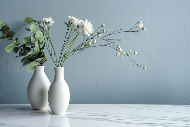 Chic ceramic vases on marble table