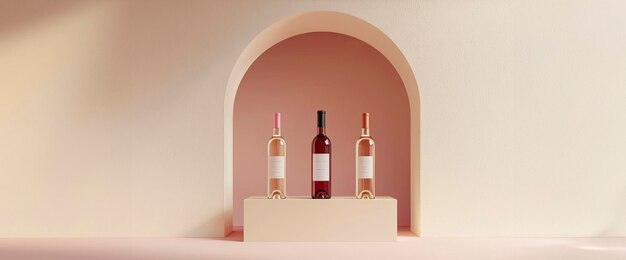 Photo chic and elegant pastel wine trio in minimalist baroque style still life against light beigepink backdrop