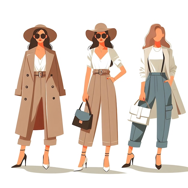 Photo a chic flatstyle illustration of fashionable women standing confidently great for fashion lifestyle