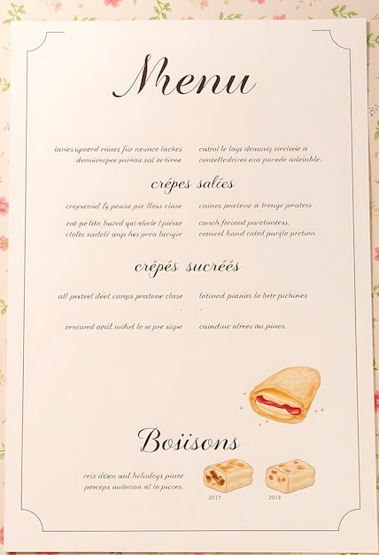 Chic French Creperie Menu With Delicate Illustrations and Soft Pa Menu Layout Idea For Brand Designs