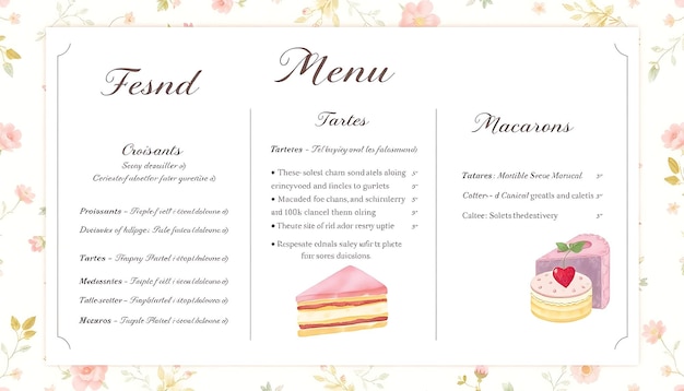 Chic French Patisserie Menu With Delicate Illustrations and Soft Menu Layout Idea For Brand DesignP