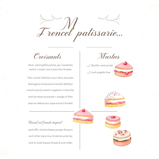 Chic French Patisserie Menu With Delicate Illustrations and Soft Menu Layout Idea For Brand DesignP