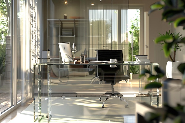 Chic home office with a sleek glass desk