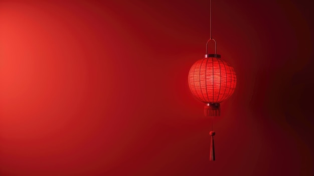 Chic Lunar New Year Decor Minimalist Red Backdrop with Stylish Hanging Lanterns and Copy Space