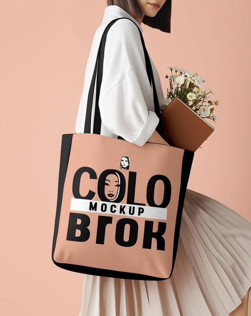 Photo chic minimalist tote bag mockup with modern design elements