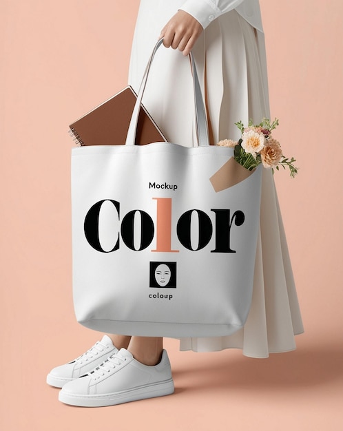 Photo chic minimalist tote bag mockup with modern design elements