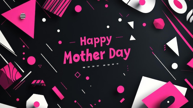 Photo a chic mothers day banner features bright pink and white geometric designs on a black backdrop