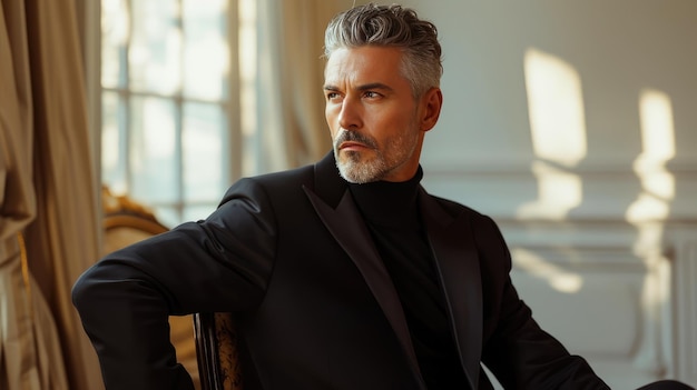 Chic Professional Stylish GreyHaired Man in Suave Stance