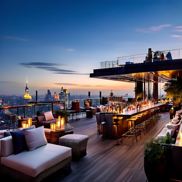 Chic Rooftop Bar Contemporary Decor Stunning City Views