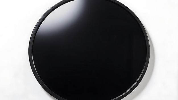 Chic Round Mirror Glossy Black Border Plain White Background