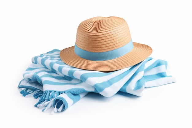 A chic straw hat the epitome of summer fashion set against a white background evoking visions of seaside holidays