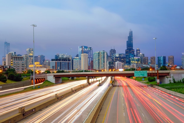 Chicago downtown skyline at twilight