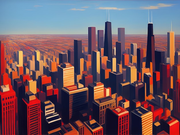 Chicago Painting Retro Art Cityline Reproduction