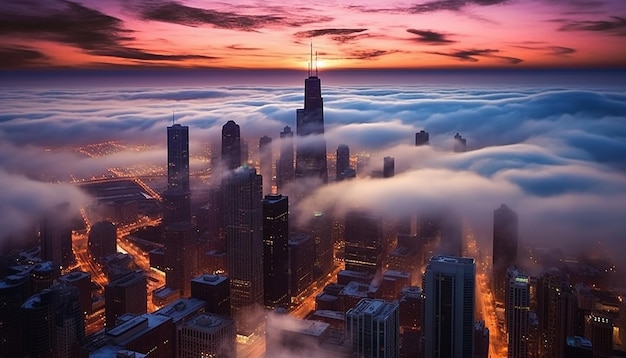 Chicago skyline photo most unique perspective with Generative AI technology