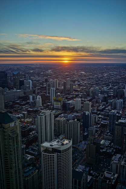 Chicago Skyline Sunset with Twilight Sky at Night