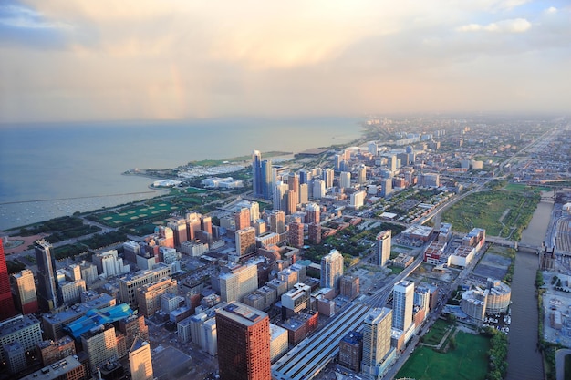 Chicago skyline at sunset