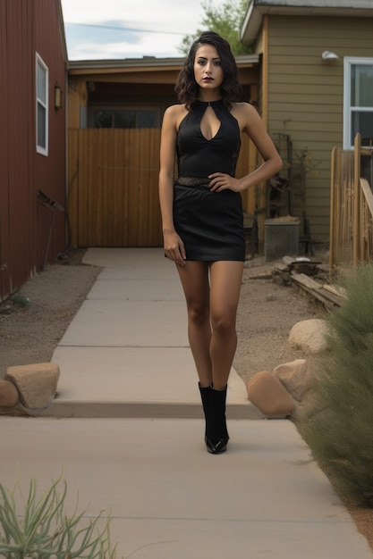 Chicano Elegance A Captivating Vision of a Woman in a Short Black Dress