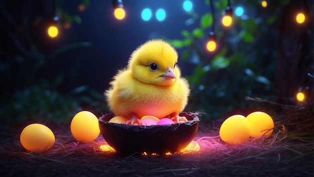 chick with egg and color full egg yellow check with color full egge