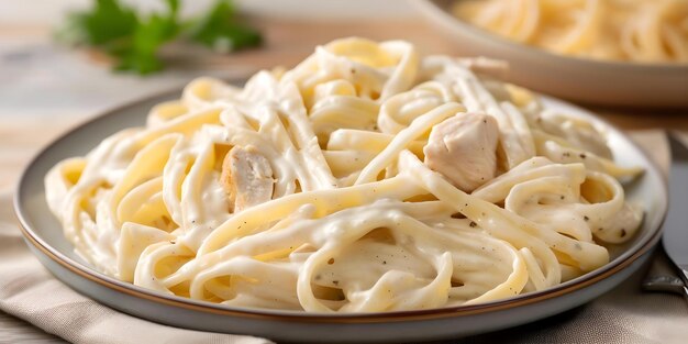 Chicken Alfredo Fettuccine in Creamy Alfredo Sauce Concept Pasta Chicken Alfredo Creamy Sauce Italian Cuisine Fettuccine