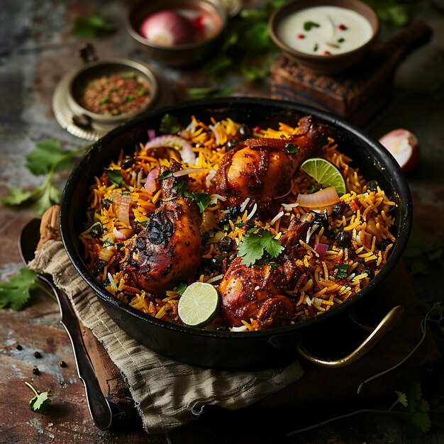 Photo chicken biryani with basmati rice indian cuisine