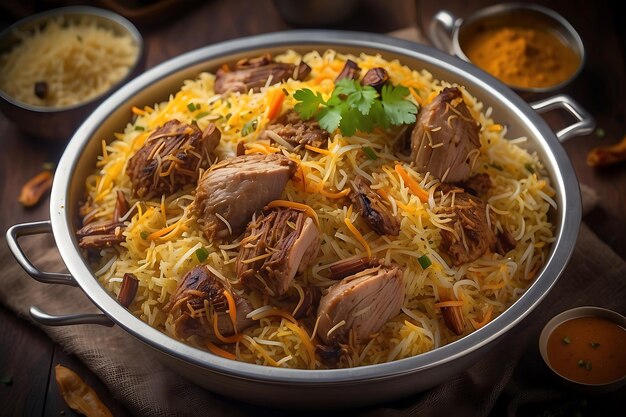 Chicken Biryani with Rice and Vegetables Traditional Indian Food