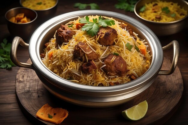 Chicken Biryani with Rice and Vegetables Traditional Indian Food