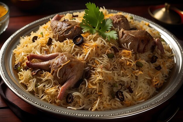 Chicken Biryani with Rice and Vegetables Traditional Indian Food