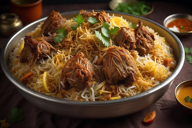 Chicken Biryani with Rice and Vegetables Traditional Indian Food