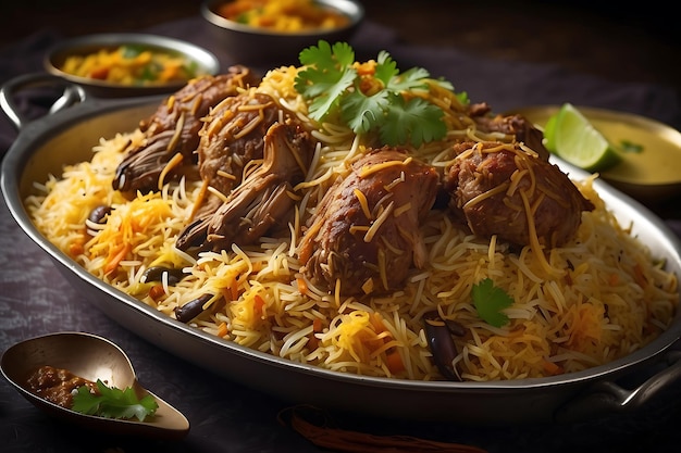 Chicken Biryani with Rice and Vegetables Traditional Indian Food