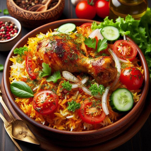 Photo chicken biryani with salad