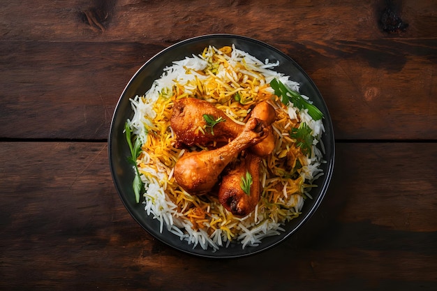 Chicken Biryani on a Wooden Background