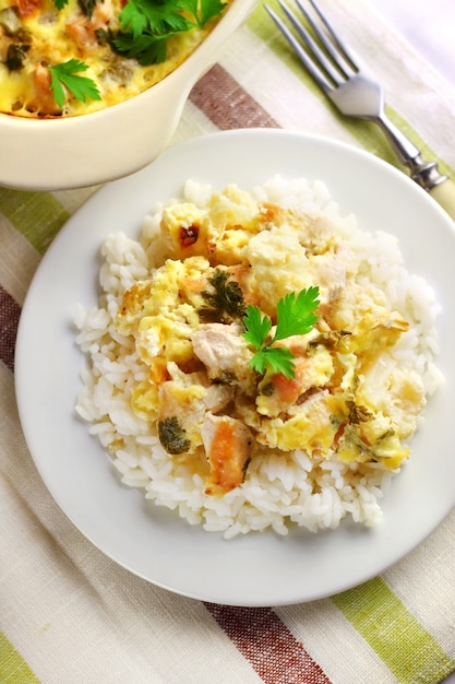 Chicken breast and cauliflower casserole with rice