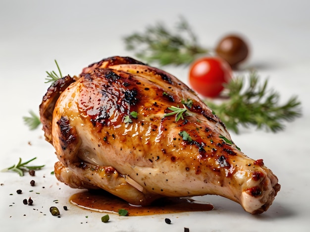 a chicken breast with a green leaf on the top