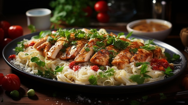 chicken breast with pasta and vegetables