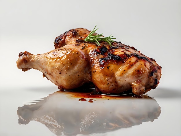 a chicken breast with rosemary on it sits on a table