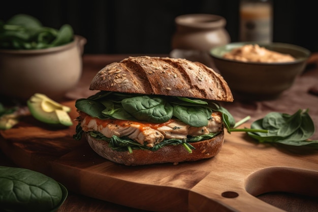 Chicken burger with basil healthy food generative ai