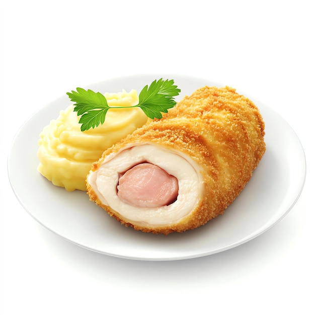 Photo chicken cordon bleu food realistic isolated on a white background