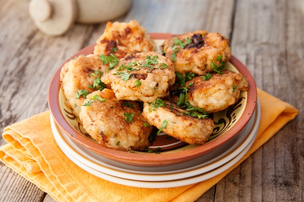 Chicken cutlets. Homemade food. Cooking healthy food. Rustic board.