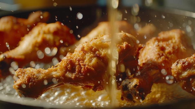 Photo a chicken dish is being fried in a bowl with water