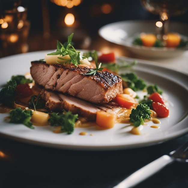 A chicken dish on a restaurant table