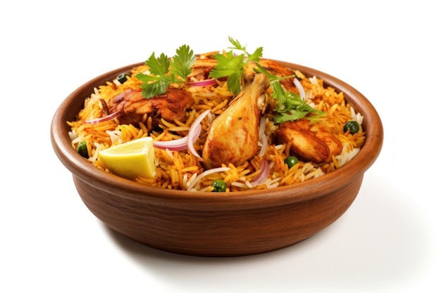 Chicken dum biryani food white background vegetable