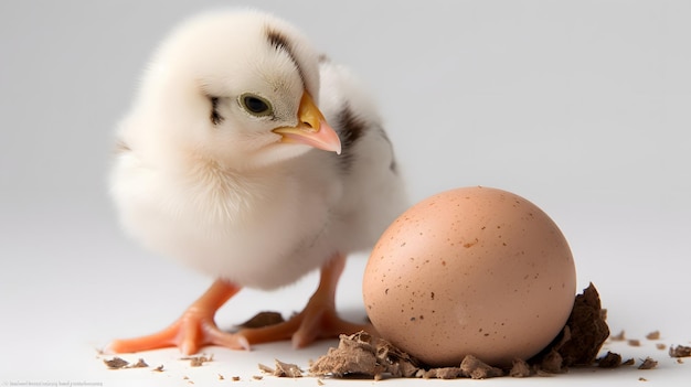 A chicken and an egg on a table