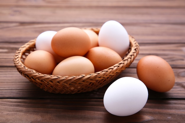 Chicken eggs in basket