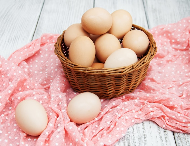 Chicken eggs in basket 