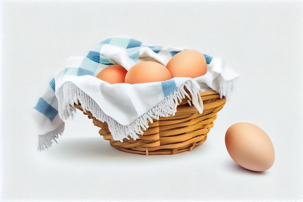 Chicken Eggs Inside a Basket With the Towel on a White Background 6