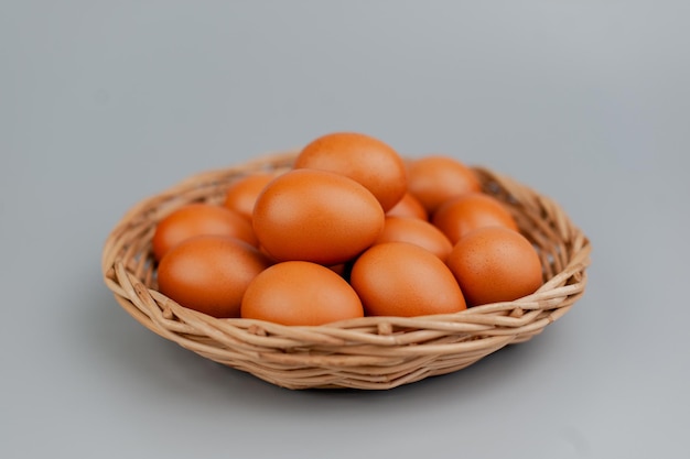 Chicken eggs in a panel Clean chicken eggs on a gray background